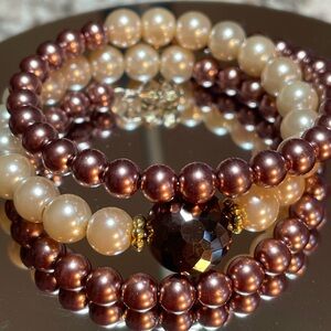 ✔️✔️Mocha and Cream Glass Pearl Wrap Bracelet